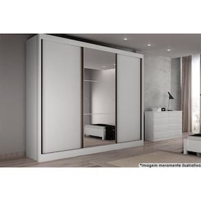 Guarda Roupas 3 Portas De Correr E 6 Gavetas C-1 Espelho Spazzio Plus Branco - Novo Horizonte