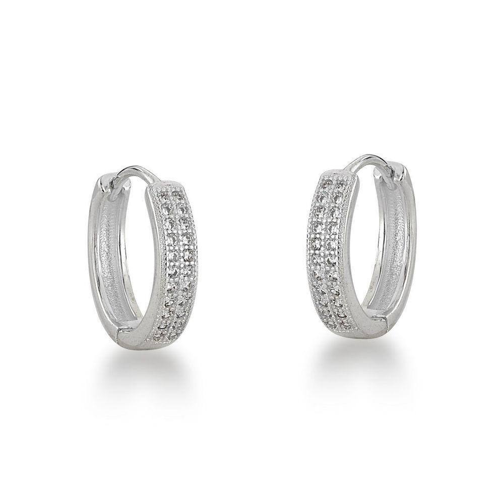 Brinco Argola Click Duas Fileiras Zirconias Prata 925 - 1,5cm