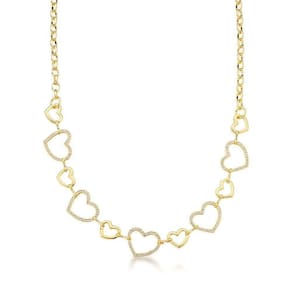 Colar Choker Com Corações Lisos E Cravejados Banhado A Ouro 18k - 45cm