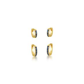 Dupla De Argolas Com Uma Fileira De Zirconias Banhadas A Ouro 18k - Azul
