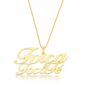 Colar Força, Foco E Fé Cortado A Laser Banhado A Ouro 18k - 45cm