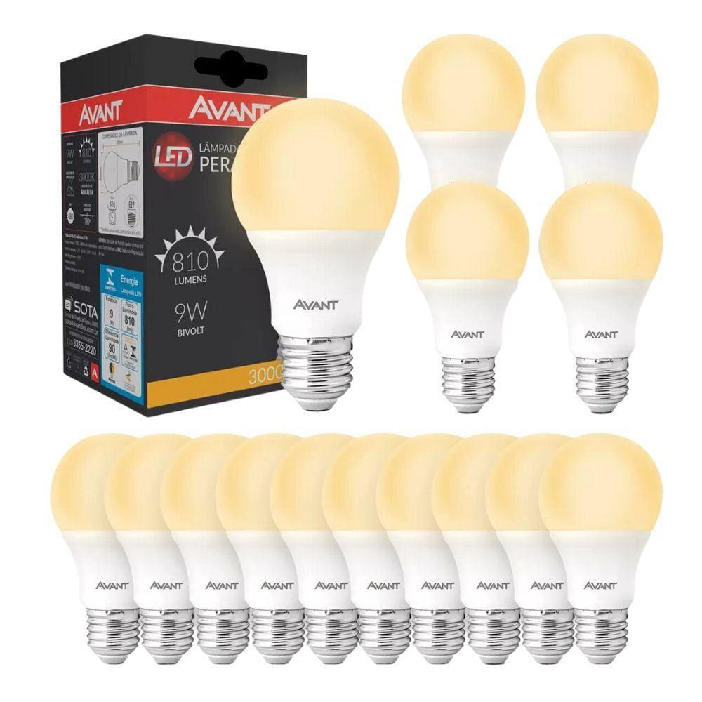 Lâmpada Led Avant 9W 3000k E27 Bivolt 15 Unidades