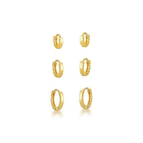 Kit Com 03 Brincos Argolas Trabalhados Banhados A Ouro 18k