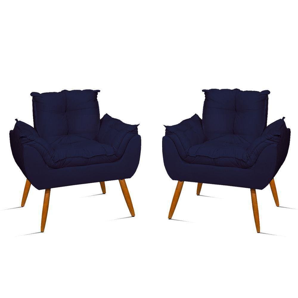 Kit 2 Cadeiras Poltronas Reforçadas Confortáveis Sala Jl Cor:azul Marinho