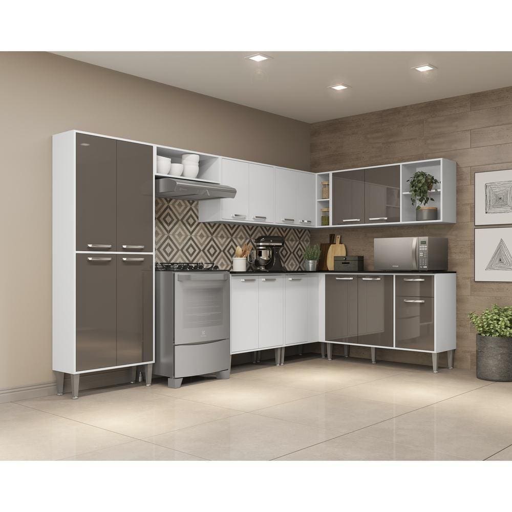 Cozinha Completa Xangai Soul Fg3284 Com Armário E Balcão Branca/lacca Fumê
