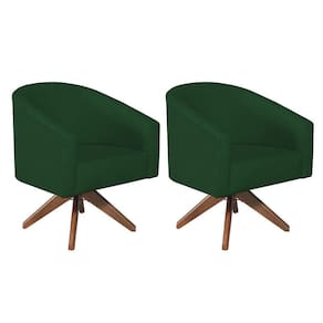 Kit 02 Poltronas Luiza Base Giratória De Madeira Suede Verde
