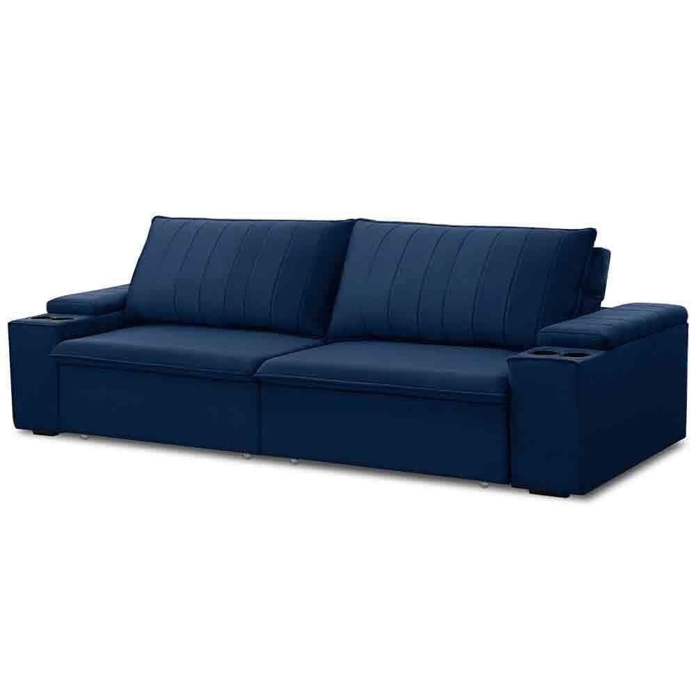 Sofá Retrátil Reclinável 3 Lugares 245Cm Baluart F05 Veludo Azul