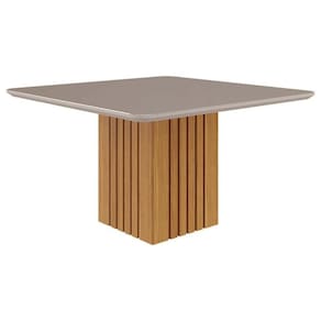 Mesa De Sala Jantar Ana + Tampo Madeirado Vidro 130x130cm Nature/off White - Cimol