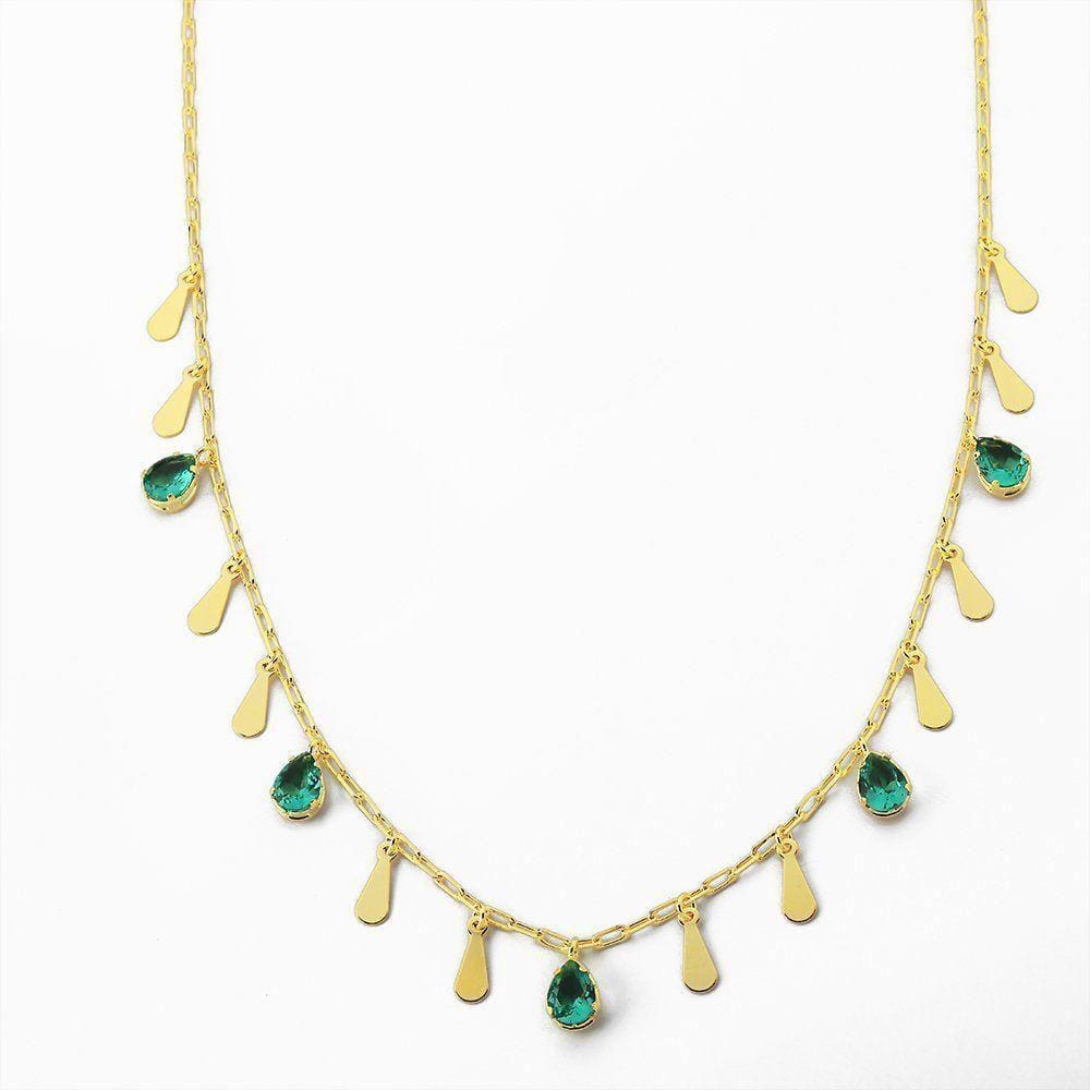 Colar De Elos Com Pingentes Banhado Ouro 18k - Verde