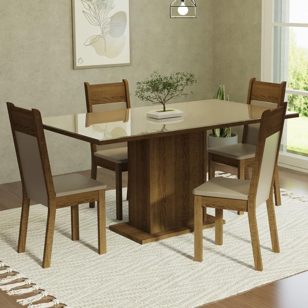 Kit Sala De Jantar Mesa 4 Cadeiras Greta Madesa Crema/Bege