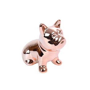 Enfeite Decorativo De Porcelana Cachorro Pequeno Rosé Gold