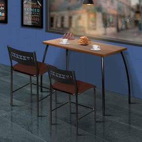 Mesa Bistro Com Banquetas Aço Nobre Assento Marrom