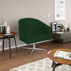Poltrona Decorativa Luiza Base Giratória De Metal Suede Verde
