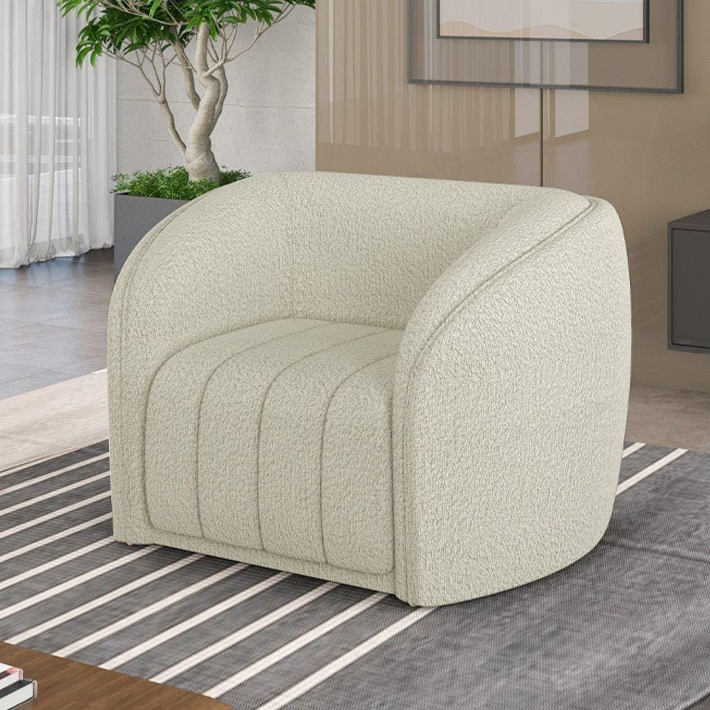 Poltrona Decorativa Sala De Estar Adam Boucle Off White G45 - Gran Belo