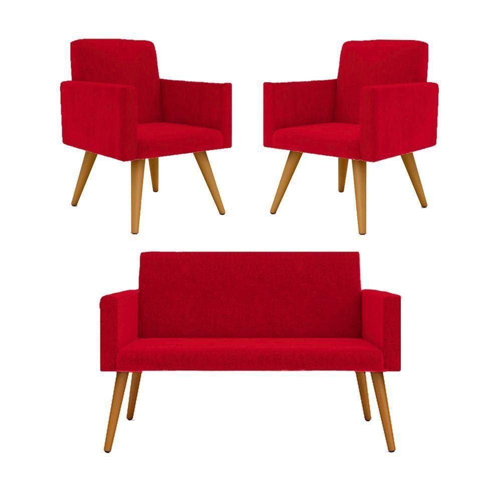 Kit Sofá Namoradeira + 2 Poltronas Sala Estar Balaqui Decor Cor:vermelho