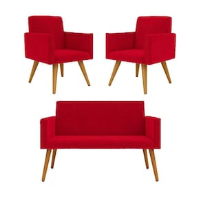 Kit Sofá Namoradeira + 2 Poltronas Sala Estar Balaqui Decor Cor:vermelho