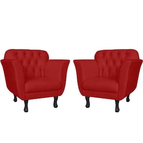 Kit 2 Poltronas Decorativa Dália Couro Vermelho Pés Madeira Mz Decor