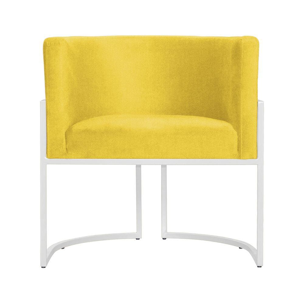 Poltrona Decorativa Luana Suede Amarelo Base Branca Mz Decor