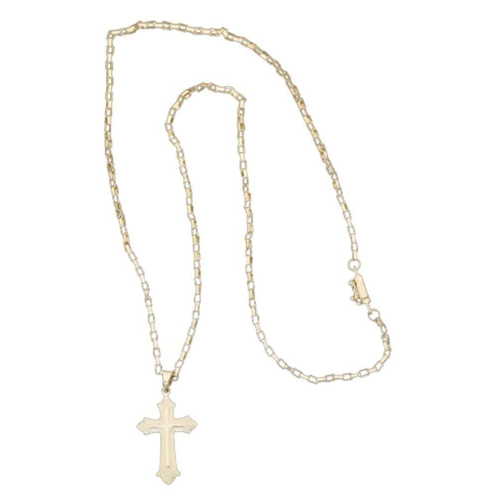 Cordão Tijolinho Veneziana Com Pingente Cruz Vitoriana