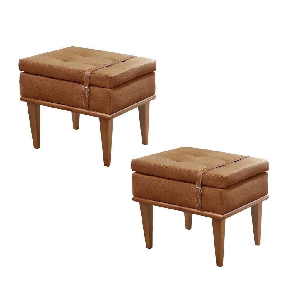 Conjunto - 2 Puffs Banqueta Londres Luxo Castellar Móbile Corino Caramelo