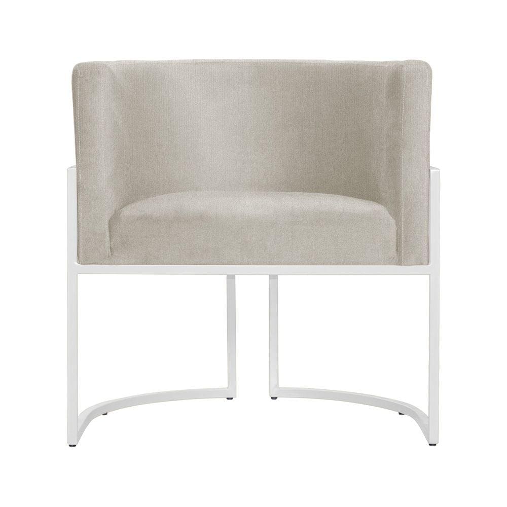 Poltrona Decorativa Luana Suede Bege Base Branca Mz Decor