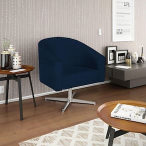 Poltrona Decorativa Luiza Base Giratória De Metal Suede Azul Marinho