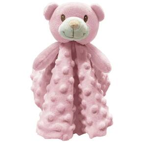 Naninha Urso Rosa Laço Bebê 30cm - Macia e Fofinha