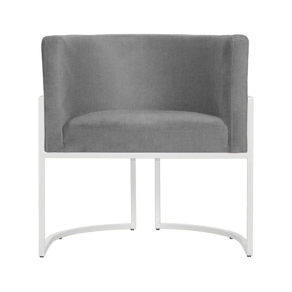 Poltrona Decorativa Luana Suede Cinza Base Branca Mz Decor