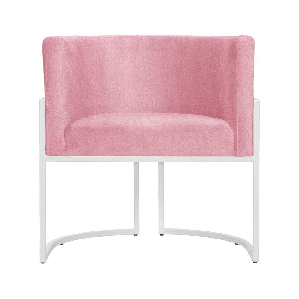 Poltrona Decorativa Luana Suede Rosa Base Branca Mz Decor