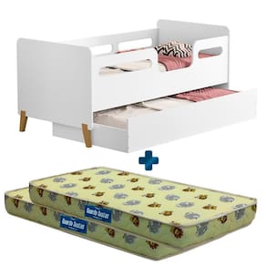 Cama Infantil Com Auxiliar Branco Cecilia Vj Móveis Com 2 Colchões Probel