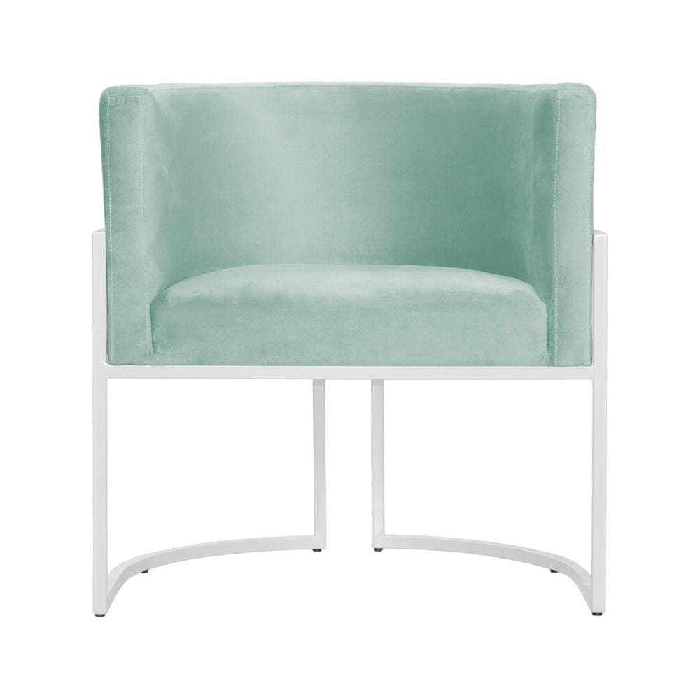 Poltrona Decorativa Luana Veludo Acqua Base Branca Mz Decor