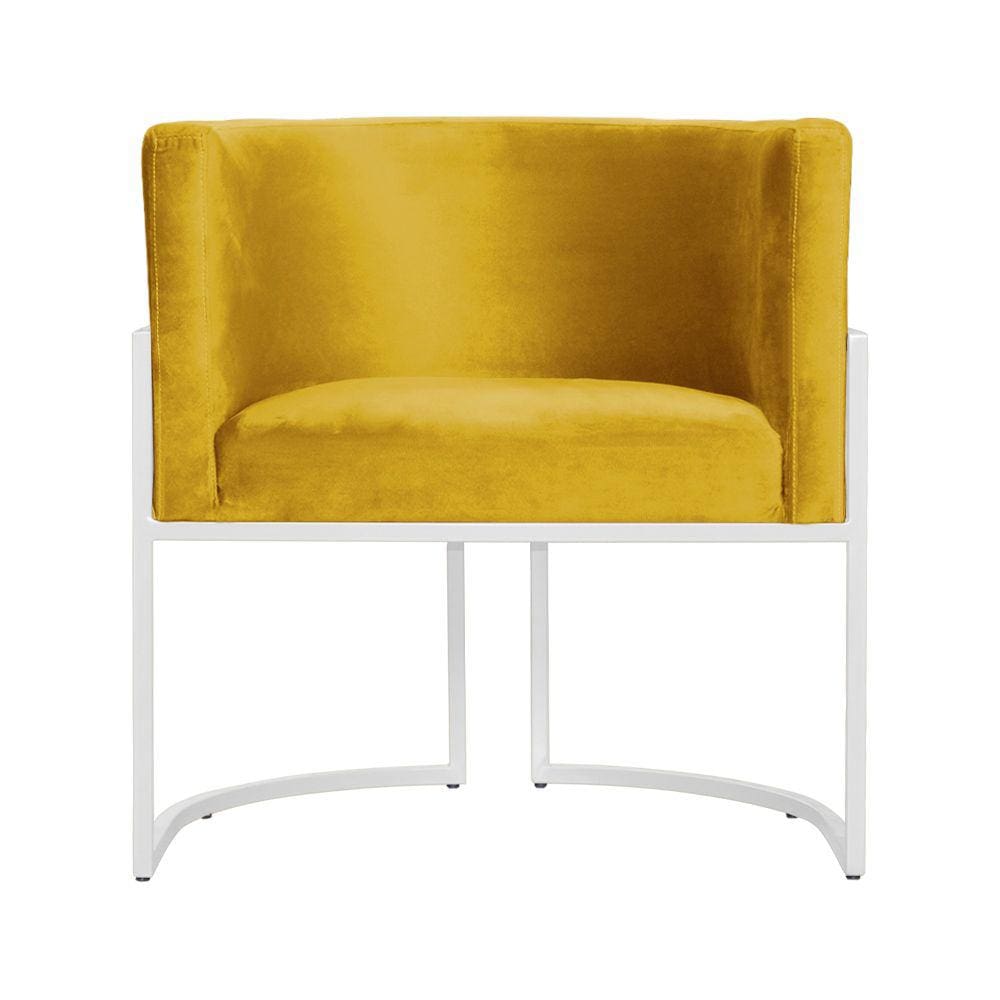Poltrona Decorativa Luana Veludo Amarelo Base Branca Mz Decor