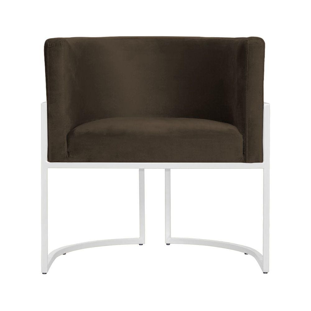 Poltrona Decorativa Luana Veludo Marrom Base Branca Mz Decor