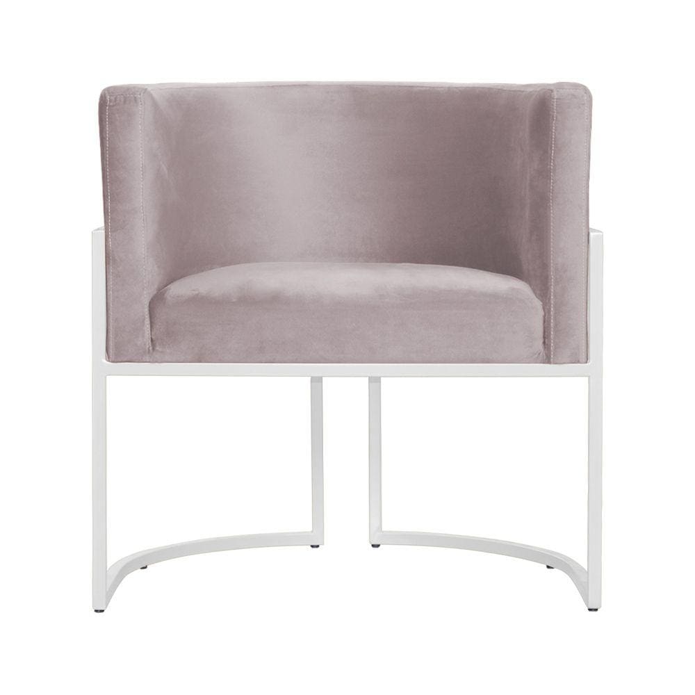 Poltrona Decorativa Luana Veludo Rosê Base Branca Mz Decor