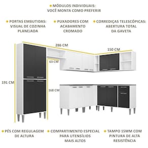 Cozinha Completa Xangai Soul Fg3163 Com Armário E Balcão Branca/preta