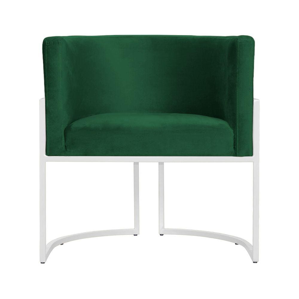 Poltrona Decorativa Luana Veludo Verde Base Branca Mz Decor
