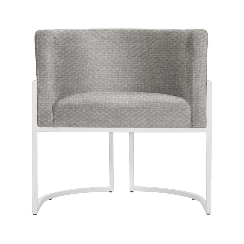 Poltrona Decorativa Luana Linho Bege Base Branca Mz Decor