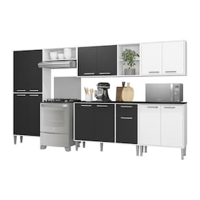 Cozinha Compacta Multimóveis Xangai Jazz Fg3160 Com Armário E Balcão Branca/preta