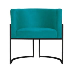 Poltrona Decorativa Luana Suede Azul Tifany Base Preta Mz Decor