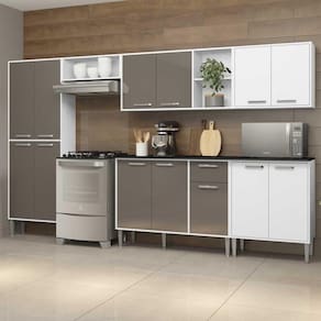 Cozinha Compacta Multimóveis Xangai Jazz Fg3281 Com Armário E Balcão Branca/lacca Fumê
