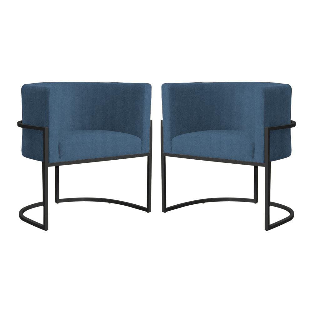 Kit 2 Poltronas Decorativa Luana Suede Azul Royal Base Preta Mz Decor