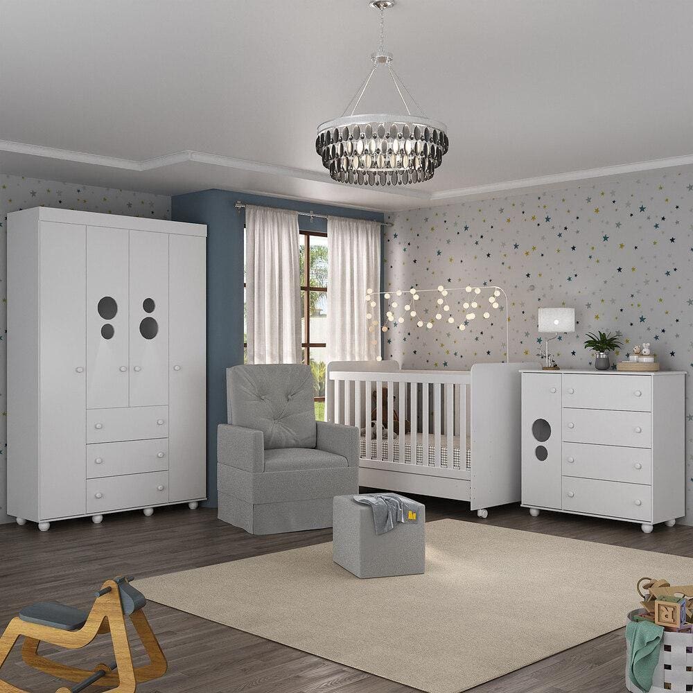 Quarto Completo com Colchão, Poltrona de Amamentação e Puff Pimpolho Multimóveis MP4103