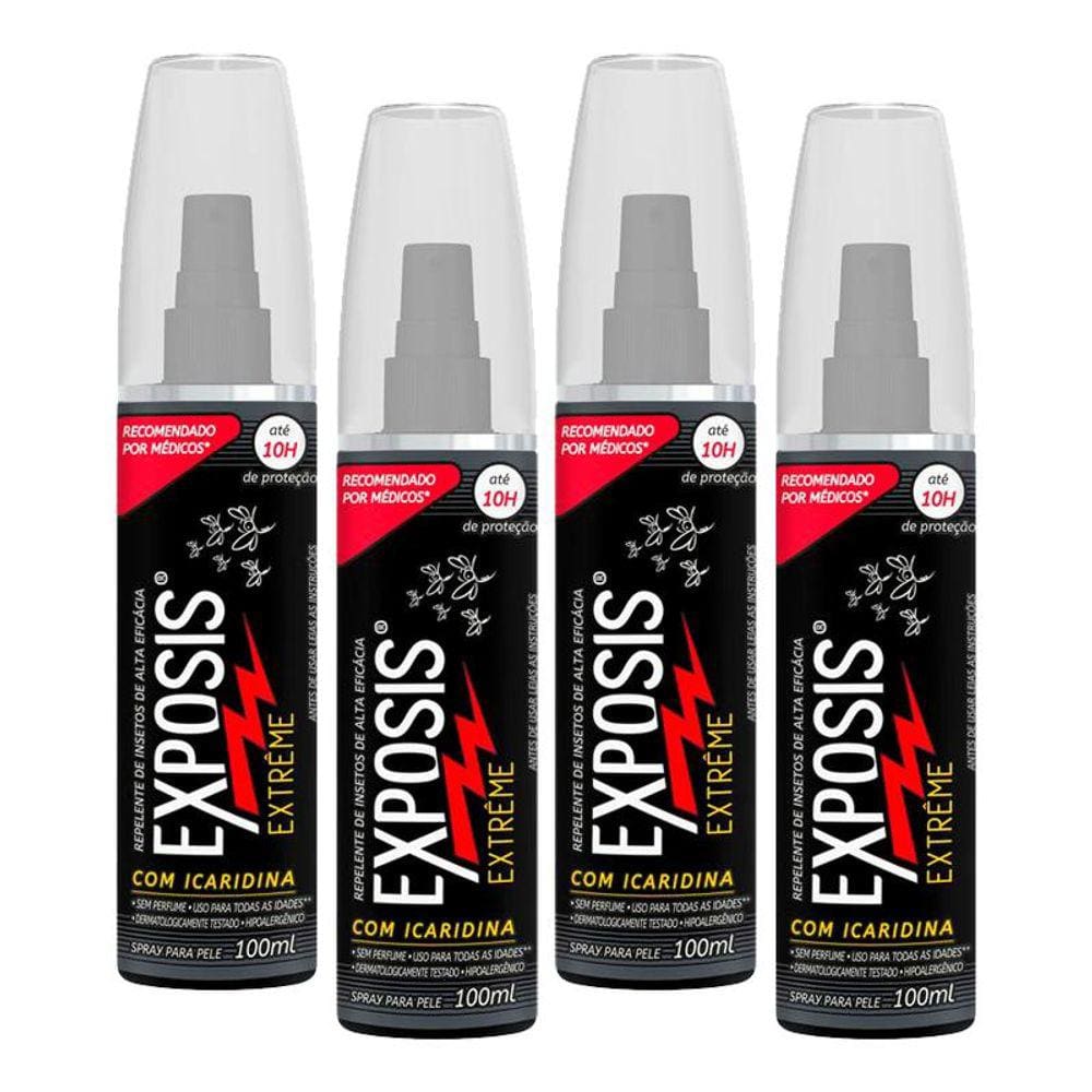 Kit 4 Repelente Exposis Extreme Spray Sem Perfume 100ml