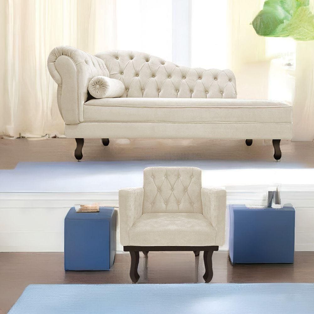 Kit Diva Recamier Diana 130Cm Lado Direito E 01 Poltrona Classic Suede - Doce Sonho Móveis Bege