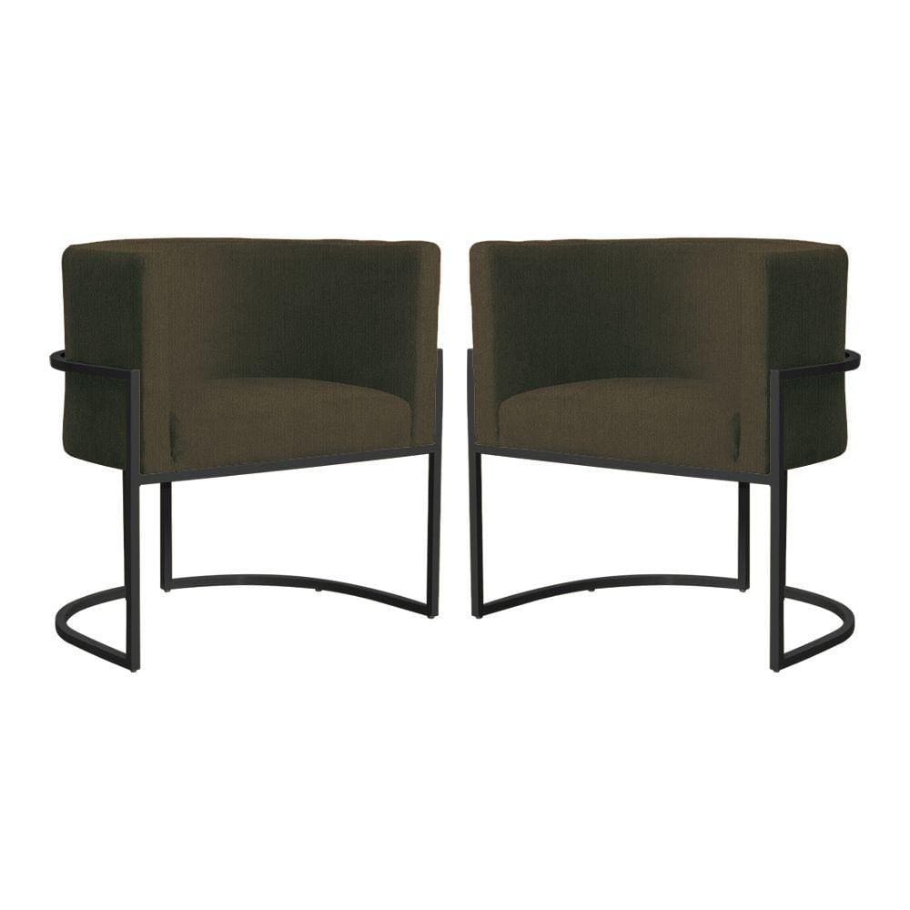 Kit 2 Poltronas Decorativa Luana Suede Marrom Base Preta Mz Decor