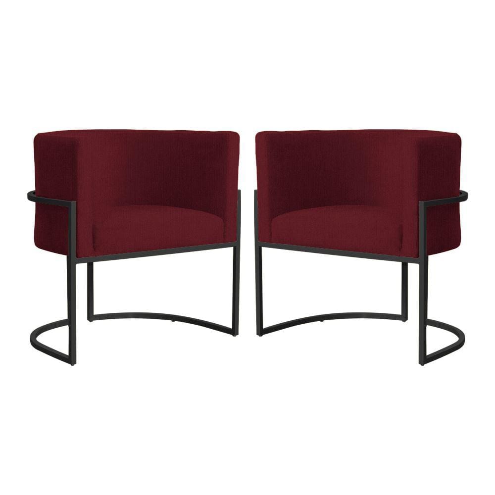 Kit 2 Poltronas Decorativa Luana Suede Marsala Base Preta Mz Decor