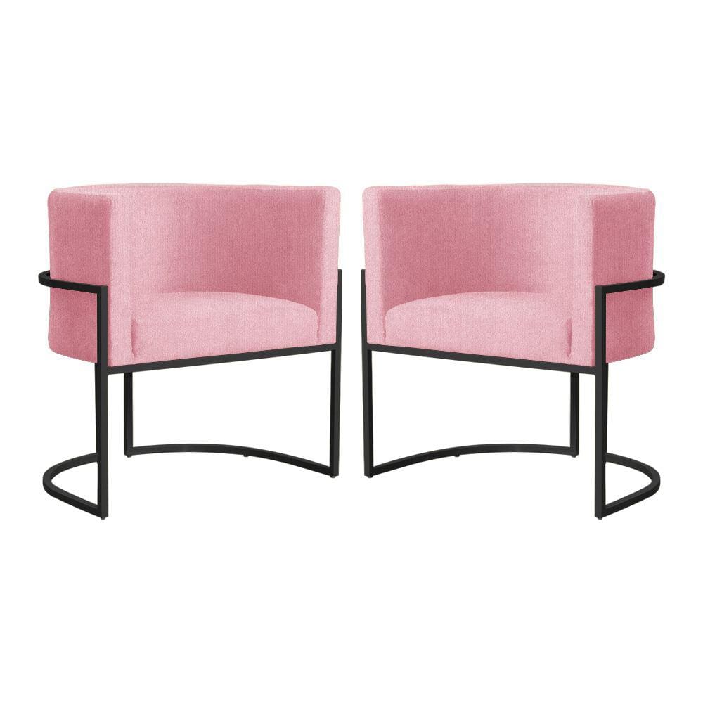 Kit 2 Poltronas Decorativa Luana Suede Rosa Base Preta Mz Decor