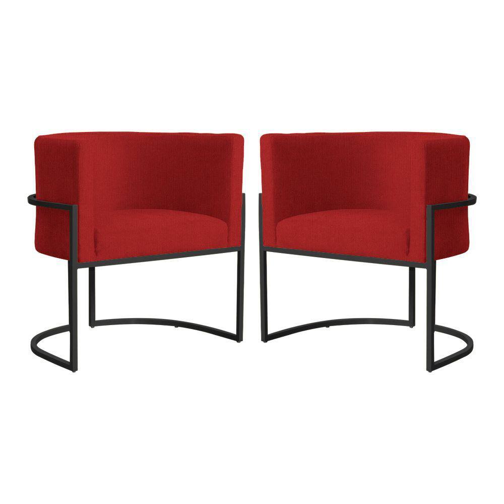 Kit 2 Poltronas Decorativa Luana Suede Vermelho Base Preta Mz Decor