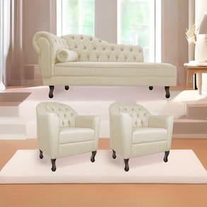Kit Diva Recamier Diana 130cm Lado Direito e 02 Poltronas Julia Suede Bege