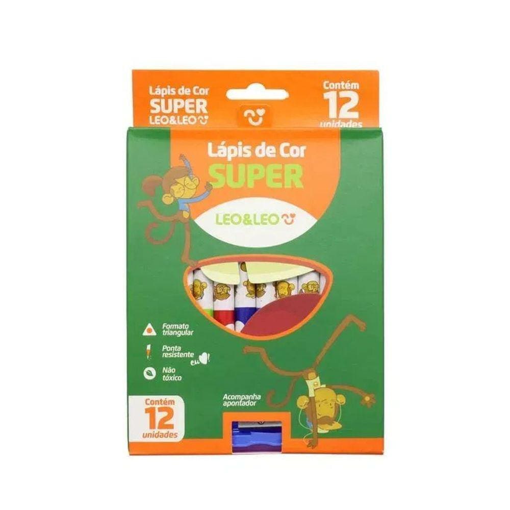 Lapis 12 Cores Super Resina Triangular com Apontador Leo&Leo